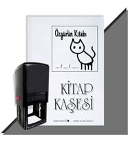 Kişiye Özel  Çizim Kedi 3 Tarihli Kitap Kaşesi (Siyah)