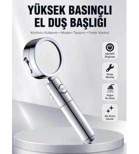 Kolay Montajlı 3 Modlu Yüksek Basınç Duş Başlığı