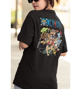 Anime One Piece Tayfa Ön - Arka Baskılı Tişört (Siyah)