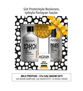 Agiva Milk Protein Şampuan 500 ml & Saç Bakım Sütü 200 ml & Masaj Tarağı 3'lü Set