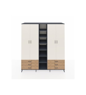 Kronos Dolap 13 Raflı 6 Çekmeceli 2 Askılı 220x59x243 Antrasit-Aytaşı/Çam