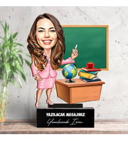 Kişiye Özel Ders Anlatan Kadın Öğretmen Karikatürlü Biblo