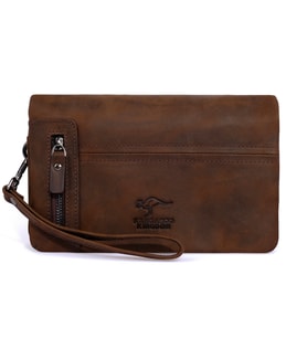 KANGAROO KINGDOM %100 Hakiki Dana Deri Crazy Horse Kestane Erkek Portföy & Clutch El Çantası 7477-ZKE (Kestane)