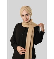 Bej Kışlık Kendinden Atkılı Peluş Tesettür Bone Jakar Düz 2329_12