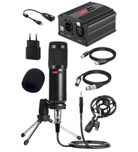 Lastvoice BM800 Full Black Mikrofon + Phantom Power + Mini Tripod + 7.1