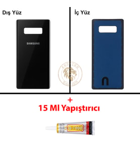Samsung Note 8 Siyah Arka Pil Kapağı Batarya Kapağı Lazer Kesim + B-7000 Yapıştırıcı