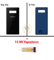 Samsung Note 8 Siyah Arka Pil Kapağı Batarya Kapağı Lazer Kesim + B-7000 Yapıştırıcı