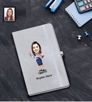 Kişiye Özel Öğretmen Karikatürlü Gri Defter Bayan-19