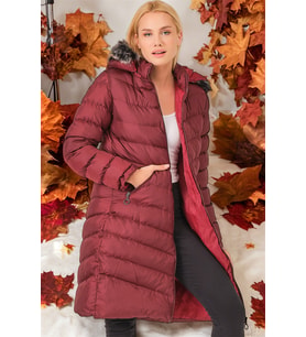 Dewberry Kadın %100 Polyester Kürklü Kapüşonlu Kaban Düz Bordo Z6690 Katmanlı Kombin, Dış Giyim, Şehir Stili