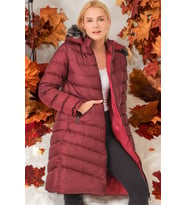 Dewberry Kadın %100 Polyester Kürklü Kapüşonlu Kaban Düz Bordo Z6690 Katmanlı Kombin, Dış Giyim, Şehir Stili