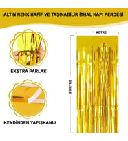 Altın Gold Renk Ekstra Metalize Parlak Saçaklı Arka Fon Perde İthal A Kalite 1x2 Metre