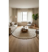 Dream Soft Yuvarlak Bej Desenli Yumuşak Yüzeyli Kaymaz Makinede Yıkanabilir Halı