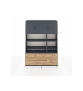 Arges Dolap 10 Raflı 4 Çekmeceli 3 Kapaklı 132x30x195 Antrasit-Antrasit/Çam