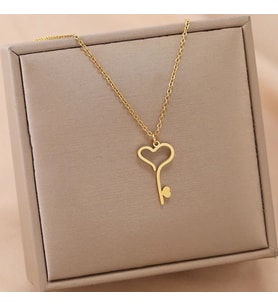 Kişiye Özel 925 Ayar Gümüş Kalp Anahtar Kolye (Gold)