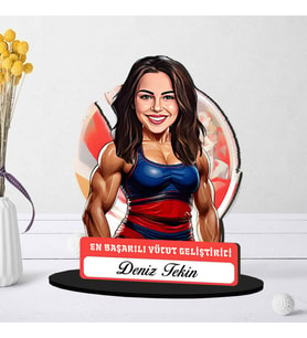 Kişiye Özel Kadın Vücut Geliştiricisine Hediye Karikatürlü Biblo