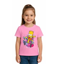 Unisex Simpson Baskılı Çocuk Tişört pamuklu penye kumaş (Pembe)