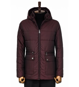 Slim Fit Kapüşonlu Bordo Erkek Şişme Mont - Wessi