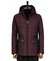 Slim Fit Kapüşonlu Bordo Erkek Şişme Mont - Wessi