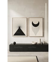 Minimalist Geometrik Sanat 2'li Ahşap Çerçeveli Tablo Seti