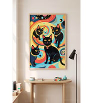 Kedi Temalı Renk Cümbüşü 1. Kalite Ahşap Çerçeveli Tablo