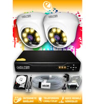 ELITCAM 2 Kameralı Dome 2 İç Kamera Set 1 TB HDD Full HD Renkli Gece Görüşlü Güvenlik Kamerası Sistemi