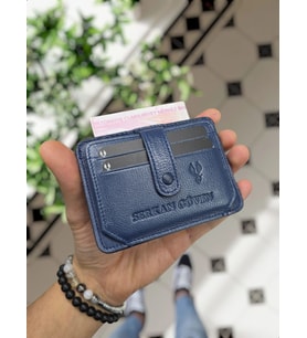 VİSSO 653 Hakiki Deri Çıtçıtlı Kimlik ve Kağıt Para Bölmeli Kişiye İsme Özel Erkek Kadın Mini Kibar Sade İnce Siyah Renk Kartlık Cüzdan Portföy Çanta    LACİVERT GUTTY