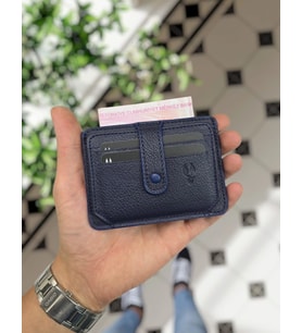 VİSSO 653 Hakiki Deri Çıtçıtlı Kimlik ve Kağıt Para Bölmeli Kişiye İsme Özel Erkek Kadın Mini Kibar Sade İnce Siyah Renk Kartlık Cüzdan Portföy Çanta    LACİVERT GUTTY