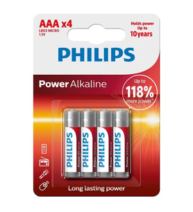 Philips Power Alkaline AAA LR03 1.5V İnce Kalem Pil 4'Lü Paket (LR03P4B/10)