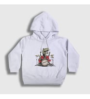 Presmono Unisex Çocuk Beyaz Dinos Dinozor Drums Bateri Kapüşonlu Sweatshirt 370847tt (Beyaz)