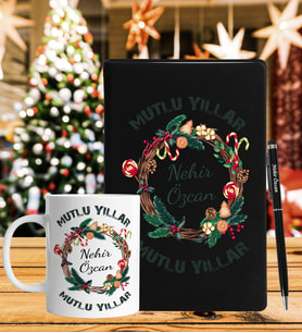Yılbaşı İçin Kişiye Özel Defter Kalem & Kupa Hediye Seti