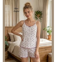 Intive Comfort Lila Küçük Çiçek Desenli Askılı Şortlu Feminen Yazlık Pijama Takımı