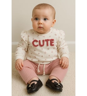 KIZ BEBEK ÇİÇEKLİ FIRFIR DETAYLI CUTE PAMUKLU PENYE TAKIM