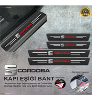Seat Cordoba  Logolu Karbon Kapı Eşiği Koruyucu Suni Deri 4'lü Set