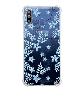Samsung Galaxy M30  Köşe Korumalı Antişok Kapak Floral Mavi Tasarımlı Şeffaf  Kılıf