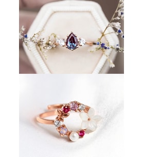 Mistik Topaz ve Orkide Yüzük 2li Set 14 K Rose Altın Kaplama Yüzük