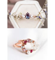 Mistik Topaz ve Orkide Yüzük 2li Set 14 K Rose Altın Kaplama Yüzük
