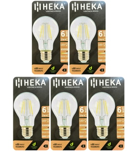 (5 Adet) Heka 6W (51W) 6500K (Beyaz Işık) E27 Duylu (Kalın Duy) Led Şeffaf Ampul