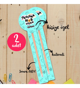 Okula Başlama hediyesi ahşap kalemli hediye Kişiye Özel İsim yazılabilir -2'li SET