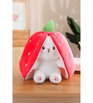 Sevimli Çilek Tavşan Peluş Çilek Tavşan Çantalı 50 cm Çilek Tavşan Hediyelik (Çok Renkli)