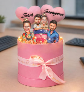 Kişiye Özel Seni Seviyorum Tasarımlı Karikatür Figür Buketi (Pembe)