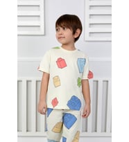 Erkek Çocuk %100 Pamuk Baskılı Pijama Takımı – Kısa Kollu, Sevimli Desenler (Sarı)