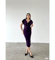 Kadın Kemerli İnci Detay Dalgıç Kumaş Abiye Elbise (Renkli)