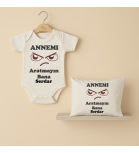 Pia Baby B32 %100 Pamuk Annemi Aratmayın Bana Yazılı Tasarlanabilir İsme Özel Bebek Body Ve Yastık Kılıfı (Ekru)
