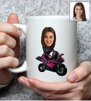 Kişiye Özel Motorcu Kadın Tasarımlı Karikatürlü Kupa Bardak