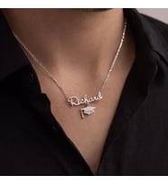 Kişiye Özel 925 Ayar Gümüş Tasarım Mezuniyet Şapkası Tarih İsim Kolye