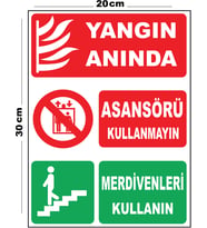 Metal Yangın Anında Asansörü Kullanmayın Merdivenleri 20cm x 30cm A4 Büyüklüğünde Uyarı Levhası Yön