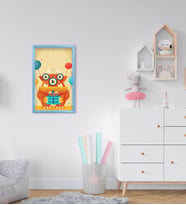 BK Home Tatlı Canavar Tasarımlı Dekoratif Mavi Ahşap Çerçeveli Çocuk Odası Tablo-6