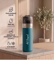 Kişiye Özel Askılı Ve Kilitli Paslanmaz Çelik Termos - 500 mL Turkuaz