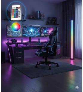 Kumandalı RGB LED Lambader - Ambians Aydınlatması  Değişken Renk ve Animasyon Modları (Parlak Beyaz)