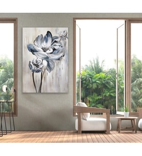 Tablolife Soyut Çiçekler Yağlı Boya Dokulu Tablo 75X100,Çerçeve;Siyah